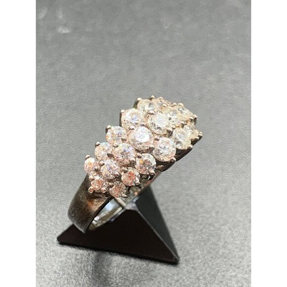 Clear Sparkly Gemstones Ring Size 8 Sterling Silver Cz Stones 925 Triple Row - Picture 3 of 8